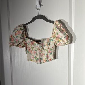 Zara Floral Crop Top - Cream with Pink and Green